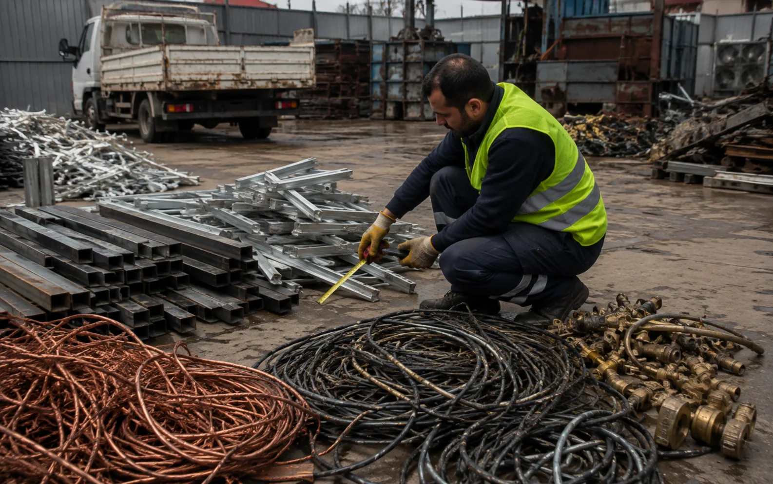 Çalışanın farklı metal hurdalarını ölçerek ön değerlendirme yapması