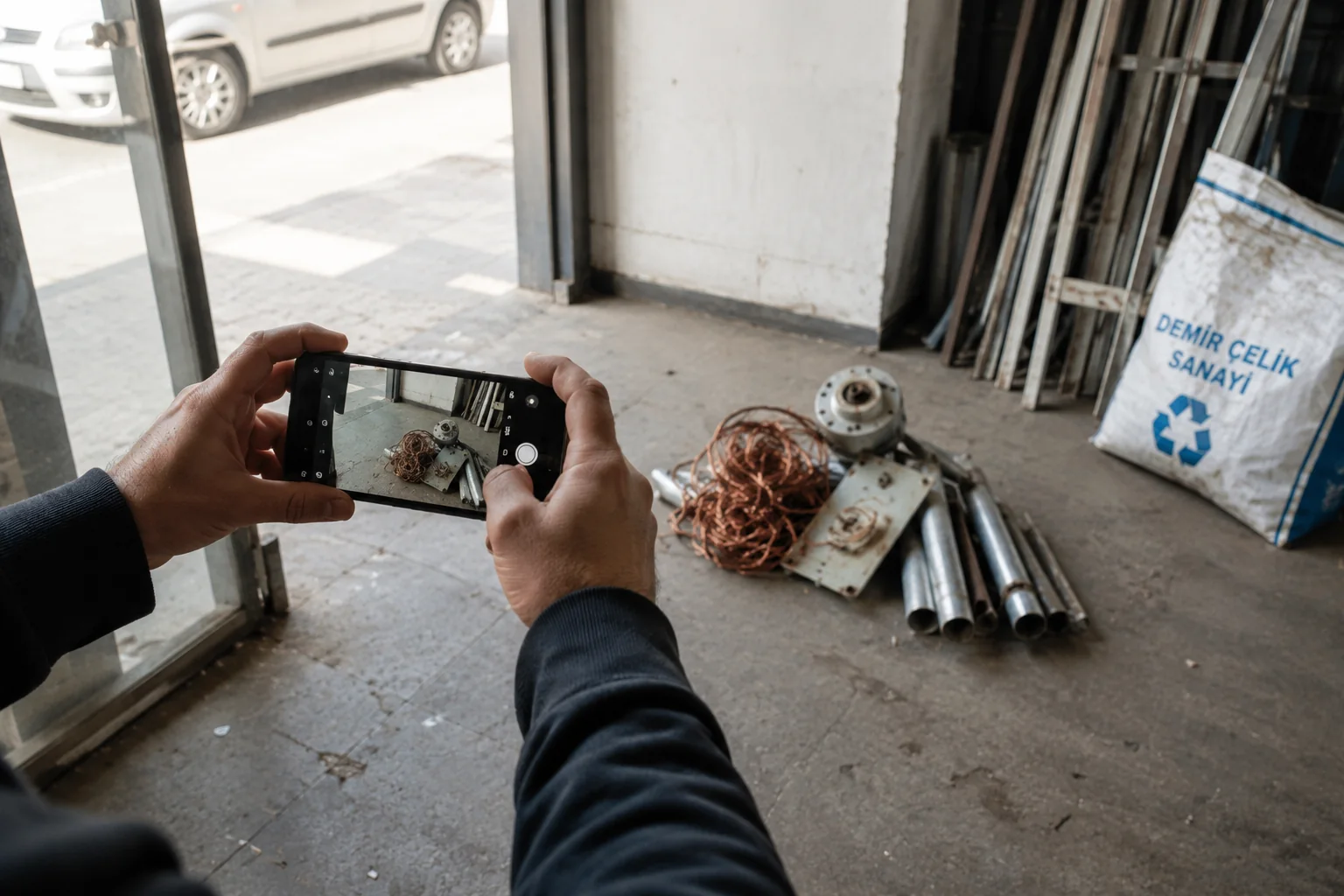 Müşterinin dükkânındaki metal hurdaları telefonla fotoğraflayıp teklif istemesi